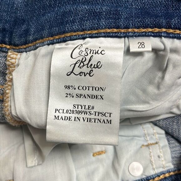 Cosmic Blue Love 28" Cutoff Denim Shorts Blue Pockets Stretch Distressed NWT - Picture 10 of 13